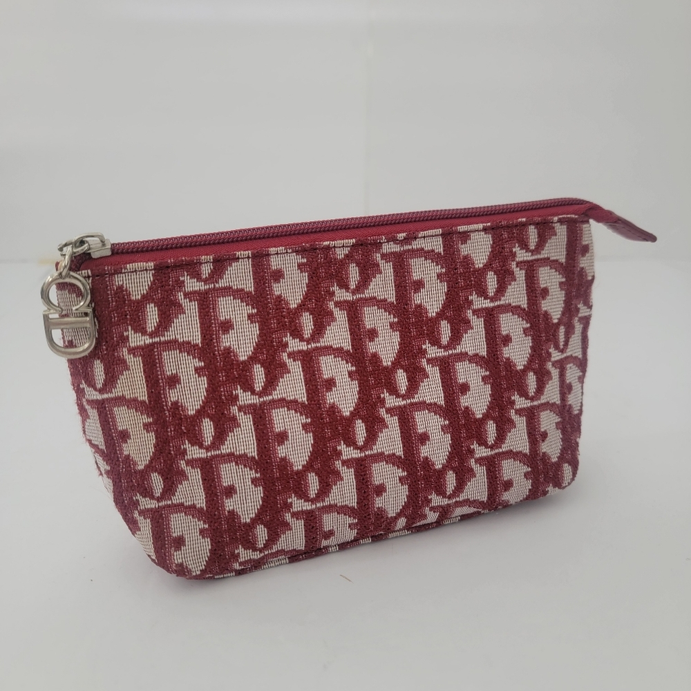 Dior Vintage Red Burgundy Monogram Canvas Clutch Bag